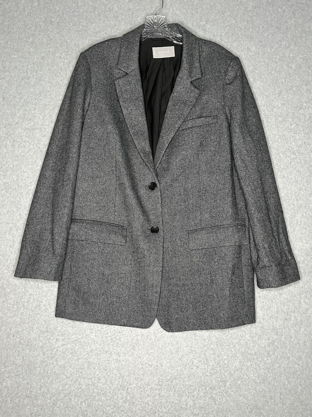 Everlane Gray Herringbone Wool Blend Oversized Blazer Size 10